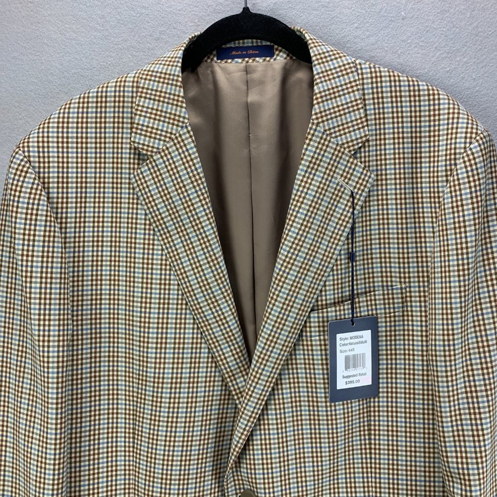 **SOLD**Roberto Rosso Sport Coat Mens 44R Brown Blue Check Wool Blend - Picture 2 of 16